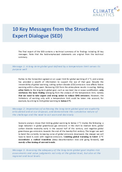 10 key messages from the Structured Expert Dialogue