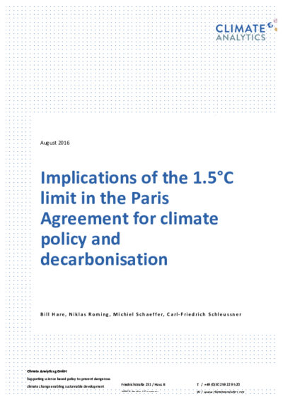 Implications of the 1.5°C limit in the Paris Agreement for climate policy and decarbonisation