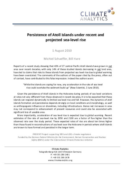 Persistence of Atoll Islands under sea level rise