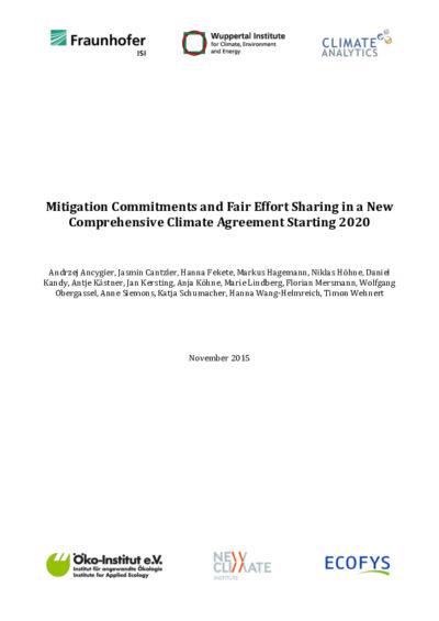 Mitigation commitments and fair effort sharing in a new comprehensive climate agreement starting in 2020