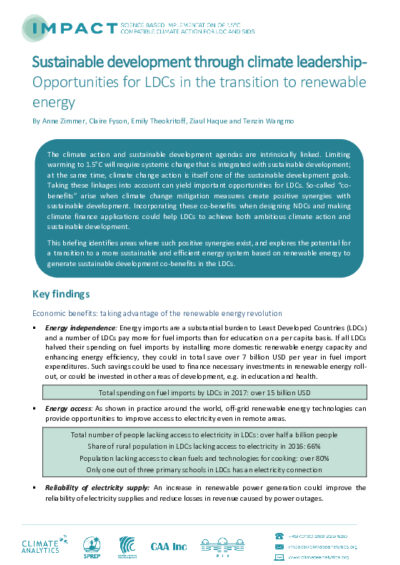 Sustainable development through climate leadership — Opportunities for LDCs