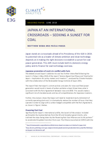 Japan at an international crossroads - seeking a sunset for coal
