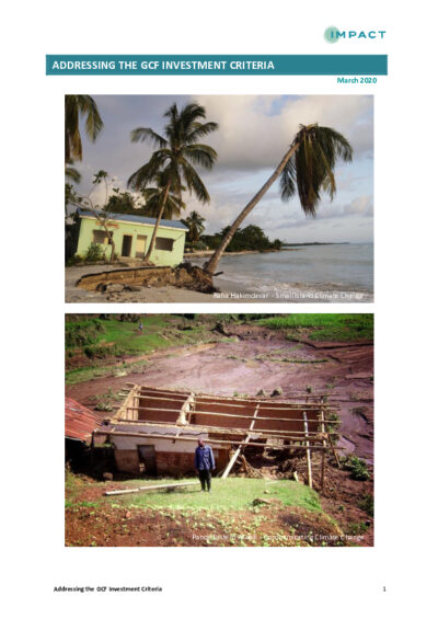 Addressing the GCF Investment Criteria