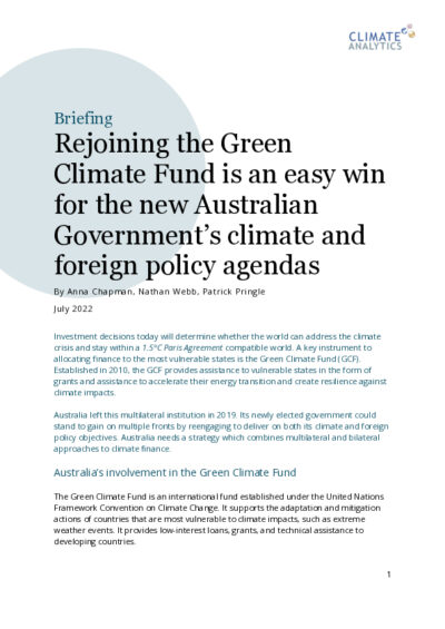 Rejoining the Green Climate Fund is an easy win for the new Australian Government’s climate and foreign policy agendas
