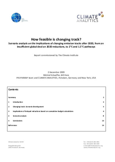 How feasible is changing track? Scenario analysis on the implications of changing emission tracks after 2020, from an insufficient global deal on 2020 reductions, to 2°C and 1.5°C pathways