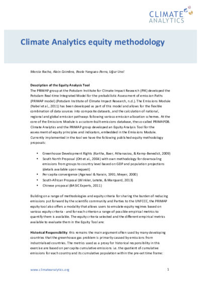 Climate Analytics' equity methodology