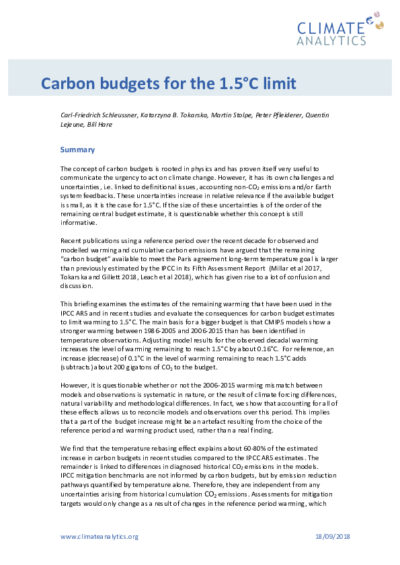 Carbon budgets for the 1.5°C limit