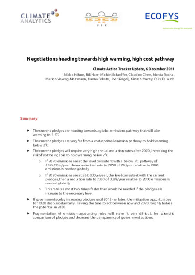 Negotiations heading towards high warming, high cost pathway