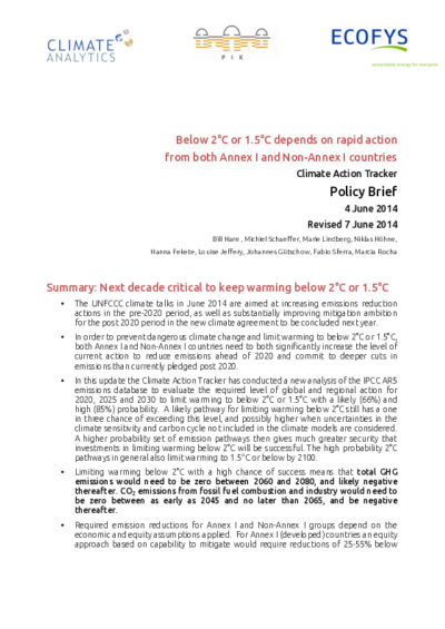 Below 2°C or 1.5°C depends on rapid action from both Annex I and non-Annex I countries