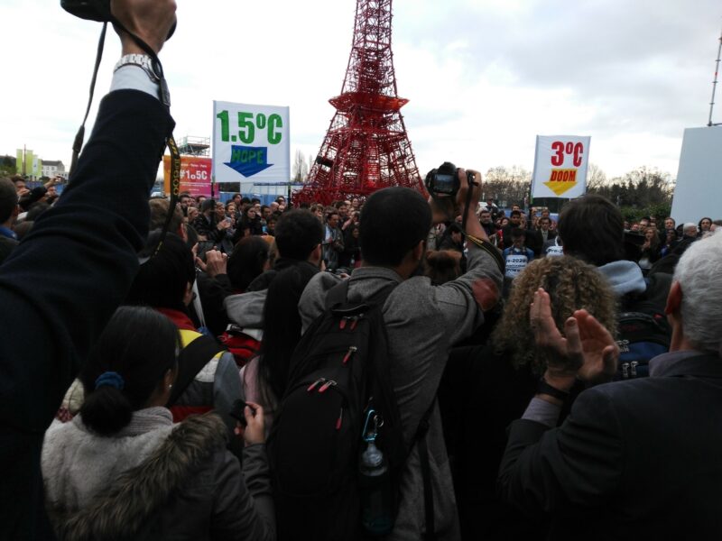 Civil society demonstration in support of 1.5°C temp limit during Paris Climate Summit in Dec 2015