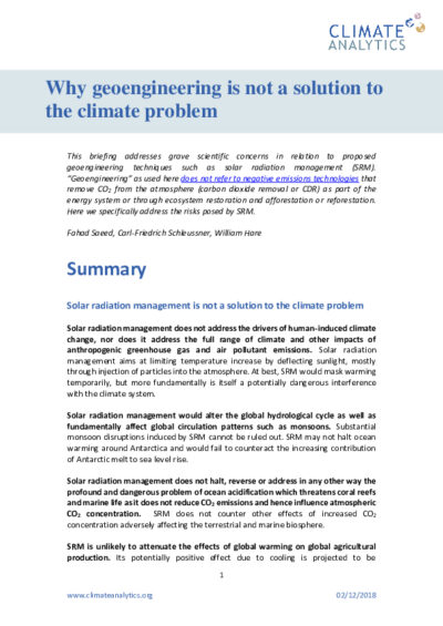 Why geoengineering is not a solution to the climate problem