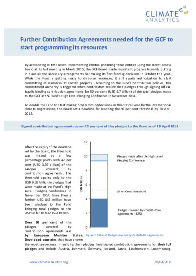 Further contribution agreements needed for the GCF to start programming its resources