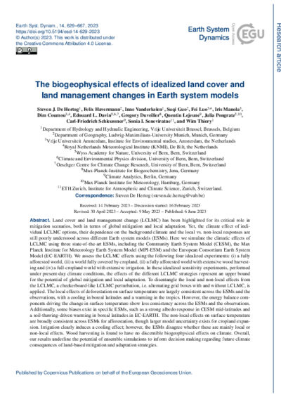 The biogeophysical effects of idealised land cover and land management changes in Earth system models