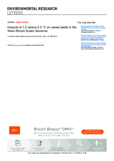 Impacts of 1.5 versus 2°C on cereal yields in the West African Sudan Savanna