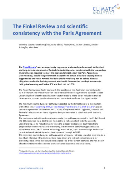 The Finkel Review and scientific consistency with the Paris Agreement