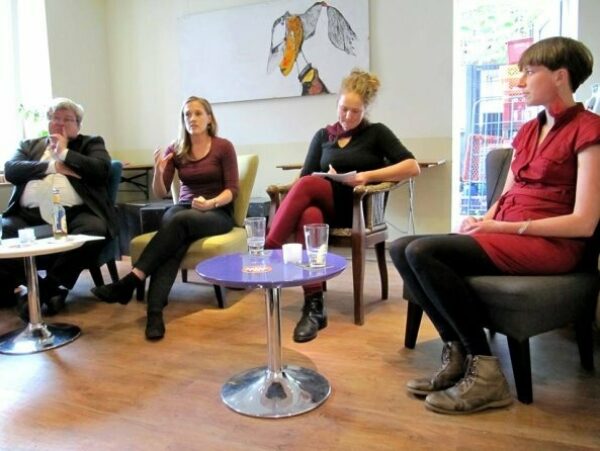 From left: EU Parliament Member Reinhard Bütikofer, Bianka Kretschmer and Tine Langkamp