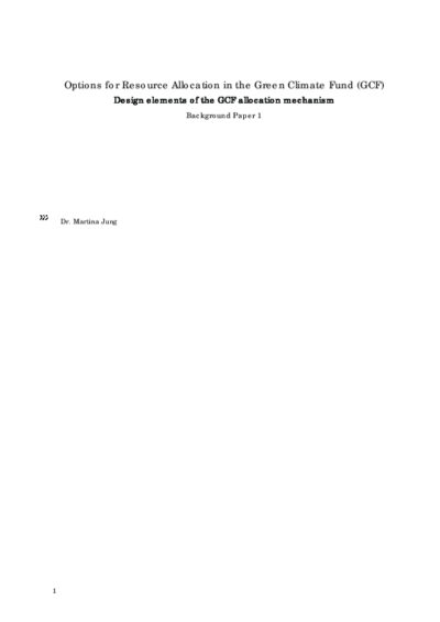 Options for resource allocation in the Green Climate Fund: design elements of the GCF allocation mechanism