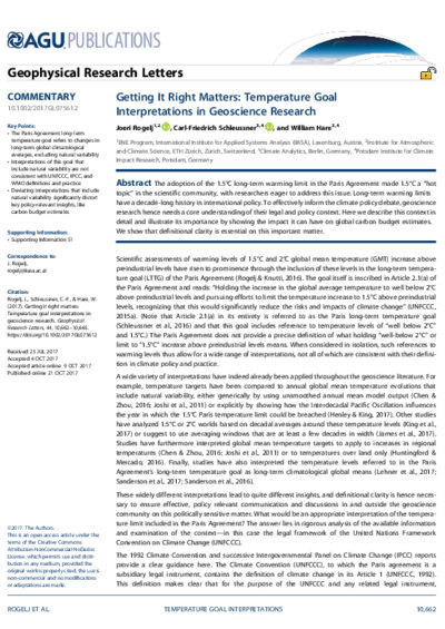 Getting it right matters – temperature goal interpretations in geoscience research