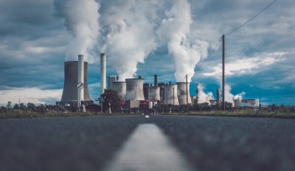 Road towards coal power plant in Niederausse, Germany