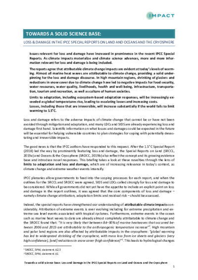Towards a solid science base: loss and damage in the IPCC special reports