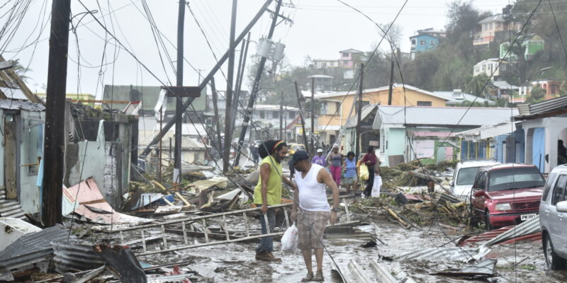 A road in Dominica is littered with debris from Hurricane Maria.