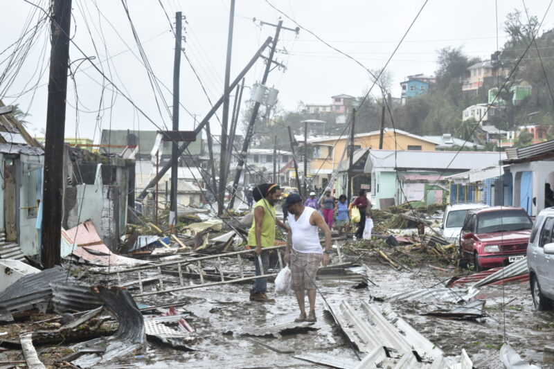 A road in Dominica is littered with debris from Hurricane Maria.