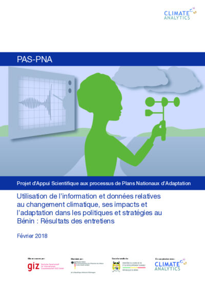 Utilisation de l’information et données relatives au changement climatique, ses impacts et l’adaptation dans les politiques et stratégies au Bénin: résultats des entretiens