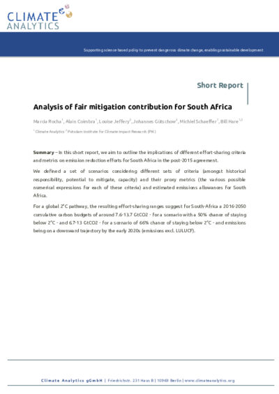 Analysis of fair mitigation contribution for South Africa