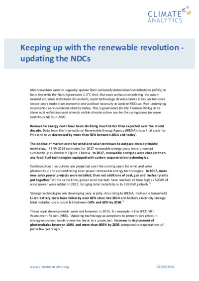 Keeping up with the renewable revolution - updating the NDCs