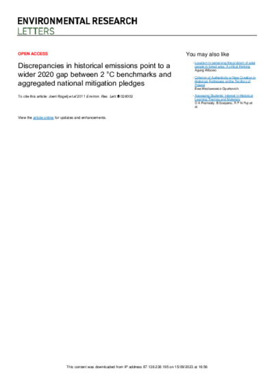 Discrepancies in historical emissions point to a wider 2020 gap between 2 °C benchmarks and aggregated national mitigation pledges