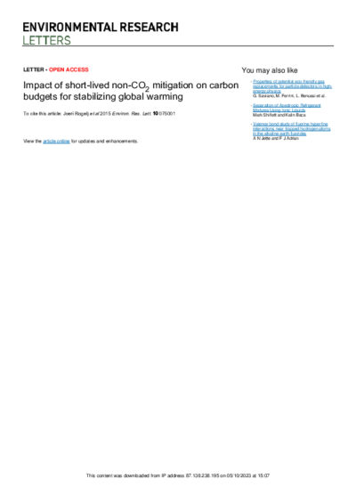 Impact of short-lived non-CO2 mitigation on carbon budgets for stabilising global warming