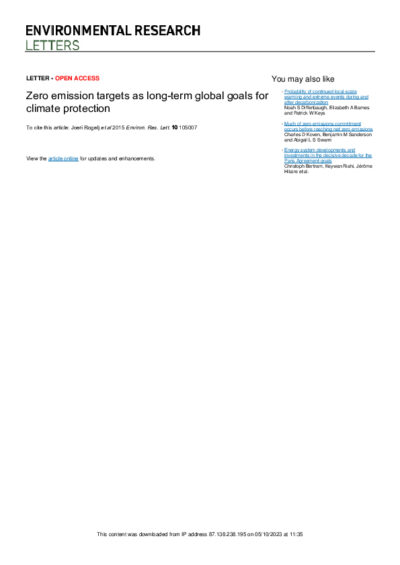 Zero emission targets as long-term global goals for climate protection