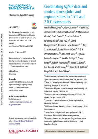 Coordinating AgMIP data and models across global and regional scales for 1.5°C and 2°C assessments