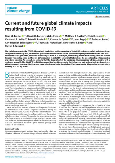 Current and future global climate impacts resulting from COVID-19