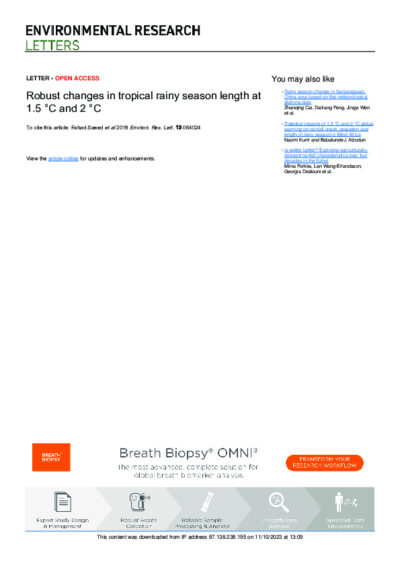 Robust changes in tropical rainy season length at 1.5°C and 2°C