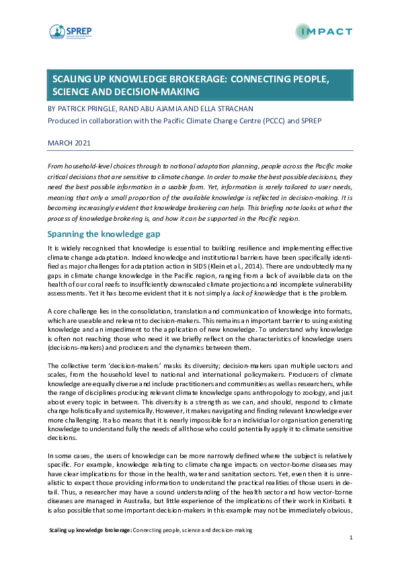 Scaling up knowledge brokerage: connecting people, science and decision-making