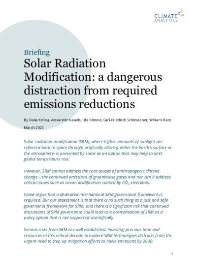 Solar radiation modification: a dangerous distraction from required emissions reductions