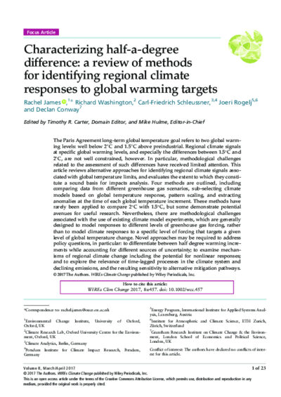 Characterising half-a-degree difference: a review of methods for identifying regional climate responses to global warming targets