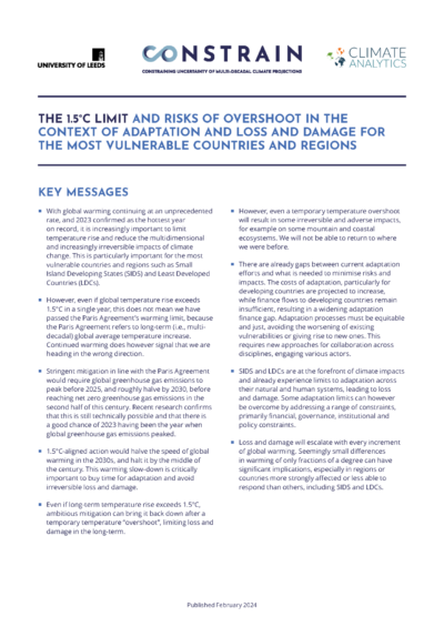The 1.5°C limit and risks of overshoot