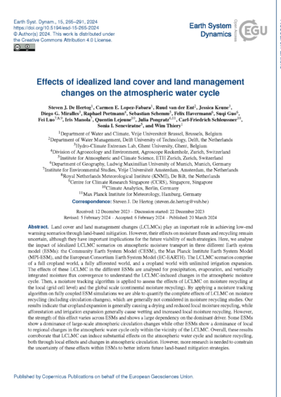 Effects of idealised land cover and land management changes on the atmospheric water cycle