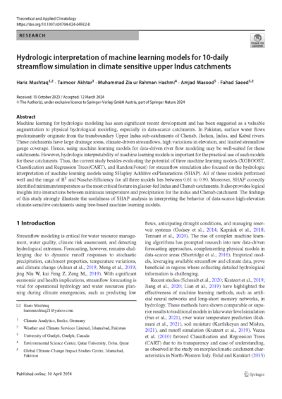 Hydrologic interpretation of machine learning models for 10-daily streamflow simulation in climate sensitive upper Indus catchments