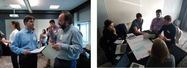 Networking (left) and group work (right) from the first workshop in Krakow, Poland.