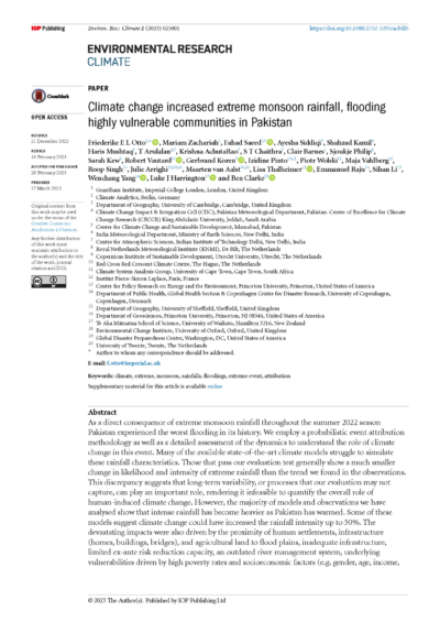 Climate change increased extreme monsoon rainfall, flooding highly vulnerable communities in Pakistan