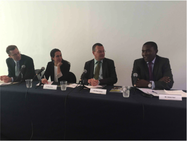 The event’s panelists from left: Bastian Hermission, Marcia Rocha, H E Ronny Jumeau & Mr Selwin Hart