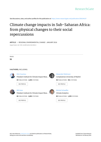 Climate change impacts in Sub-Saharan Africa: from physical changes to their social repercussions